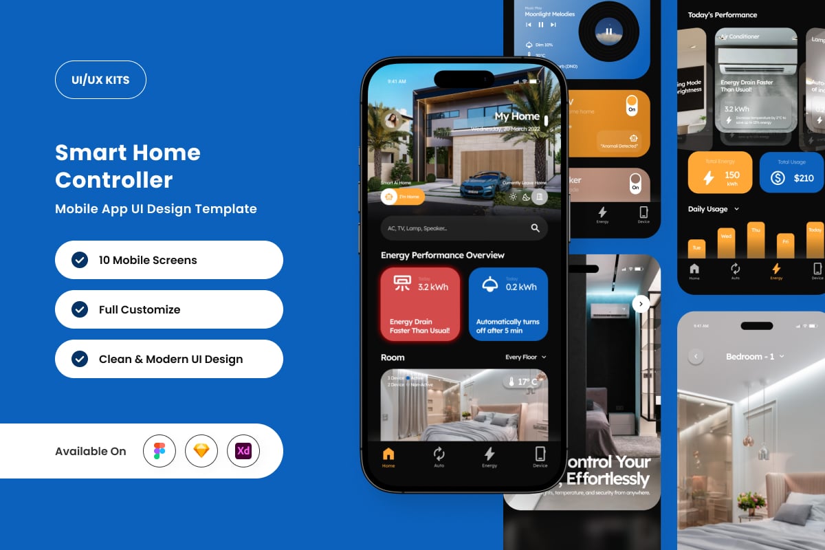 房间控制应用APP UI KIT (FIG,SKETCH,XD)