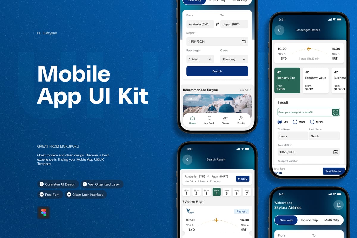 航空公司机票预订 – 移动应用APP UI KIT (FIG)