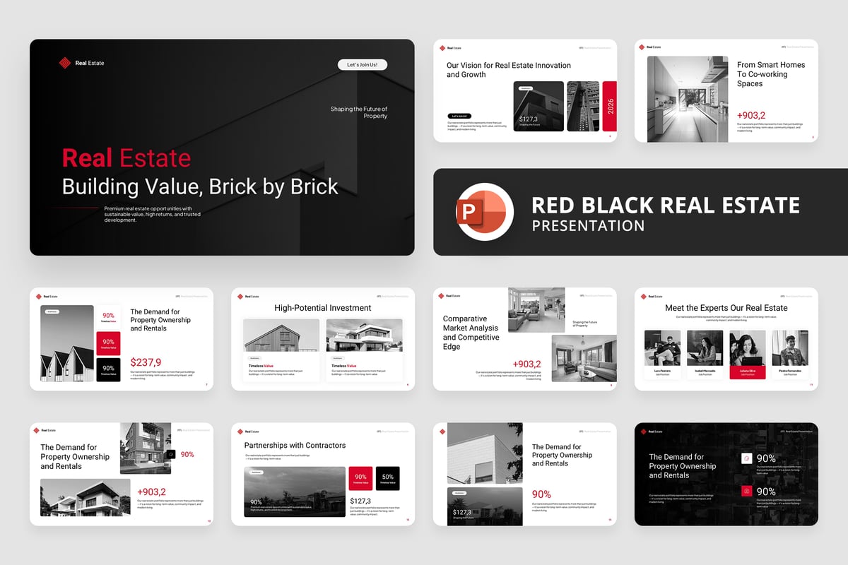 红色黑色房地产PPT模板 (PPTX)