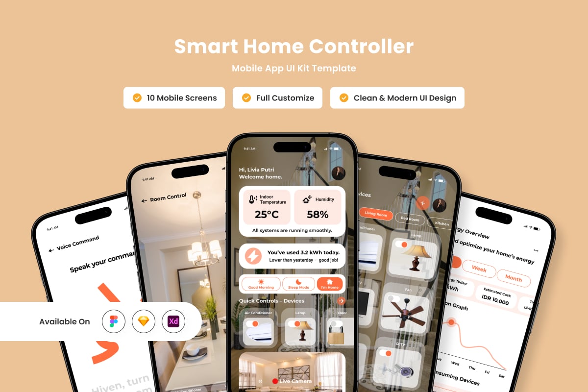智能家居移动应用APP UI KIT (FIG,SKETCH,XD)