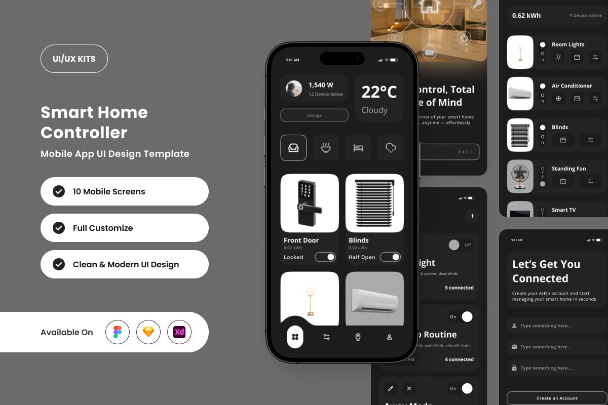 极简主义智能家居UI设计APP UI KIT (FIG,SKETCH,XD)