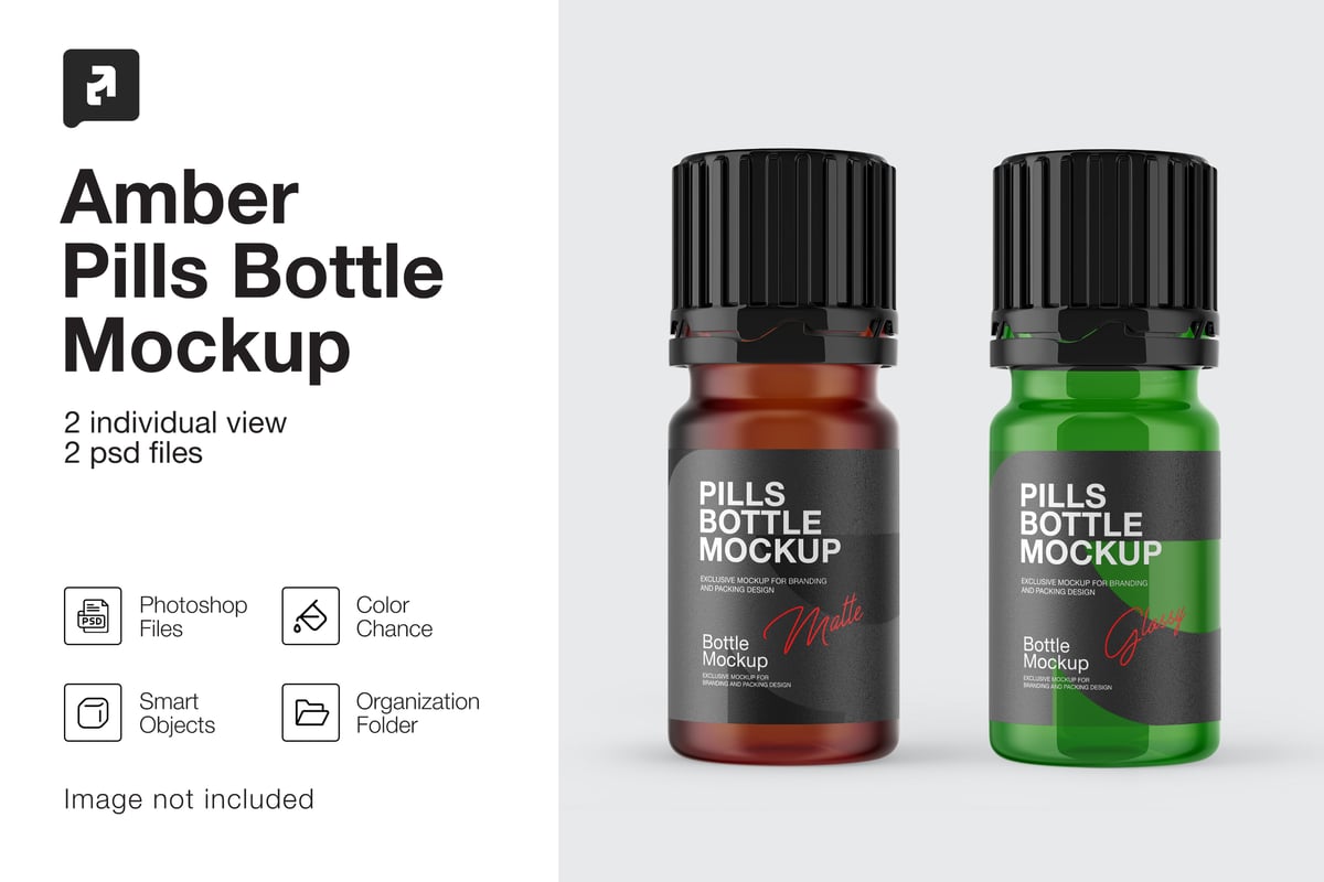 磨砂琥珀色丸瓶玻璃模型样机 (PSD)