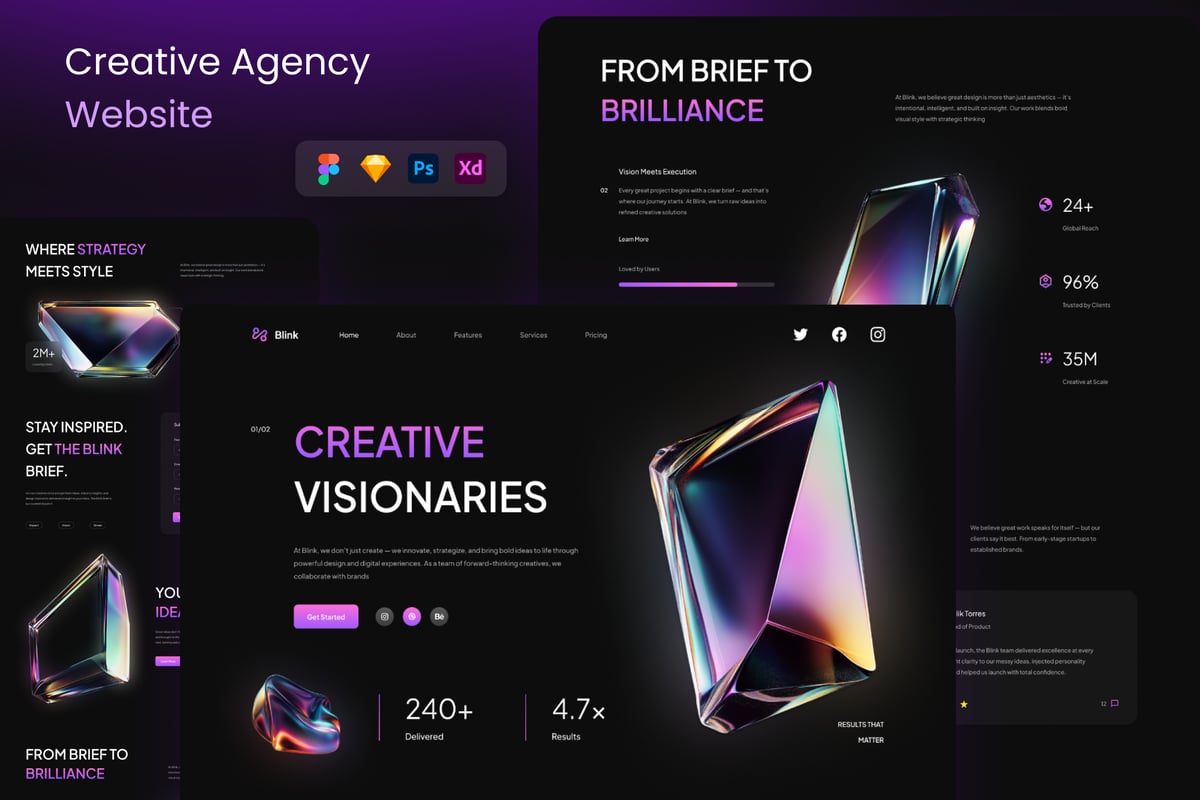 创意代理网站网页UI模板 (FIG,PSD,SKETCH,XD)