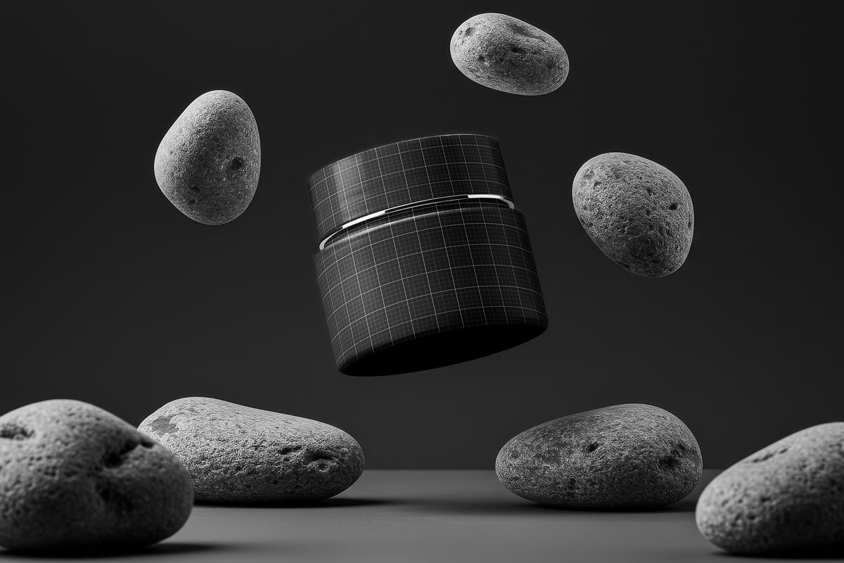 用石头浮动的化妆品罐样机 (PSD)