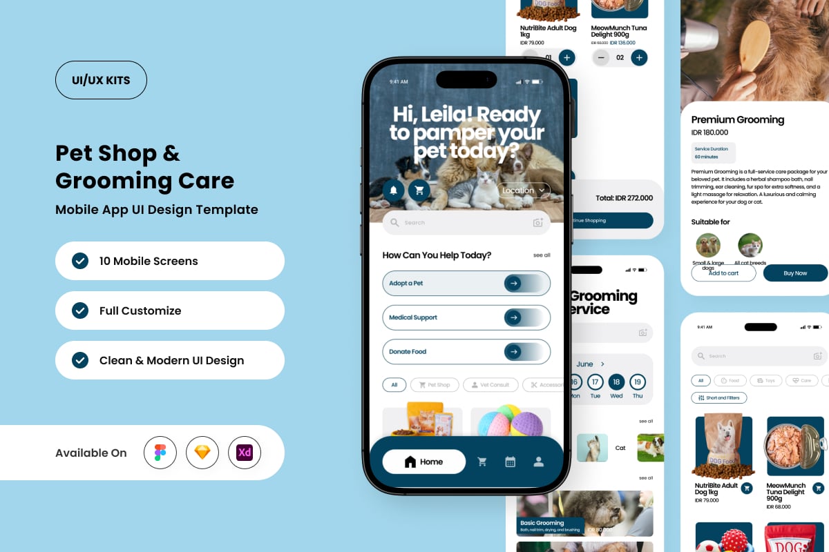 宠物护理应用APP UI KIT (FIG,SKETCH,XD)