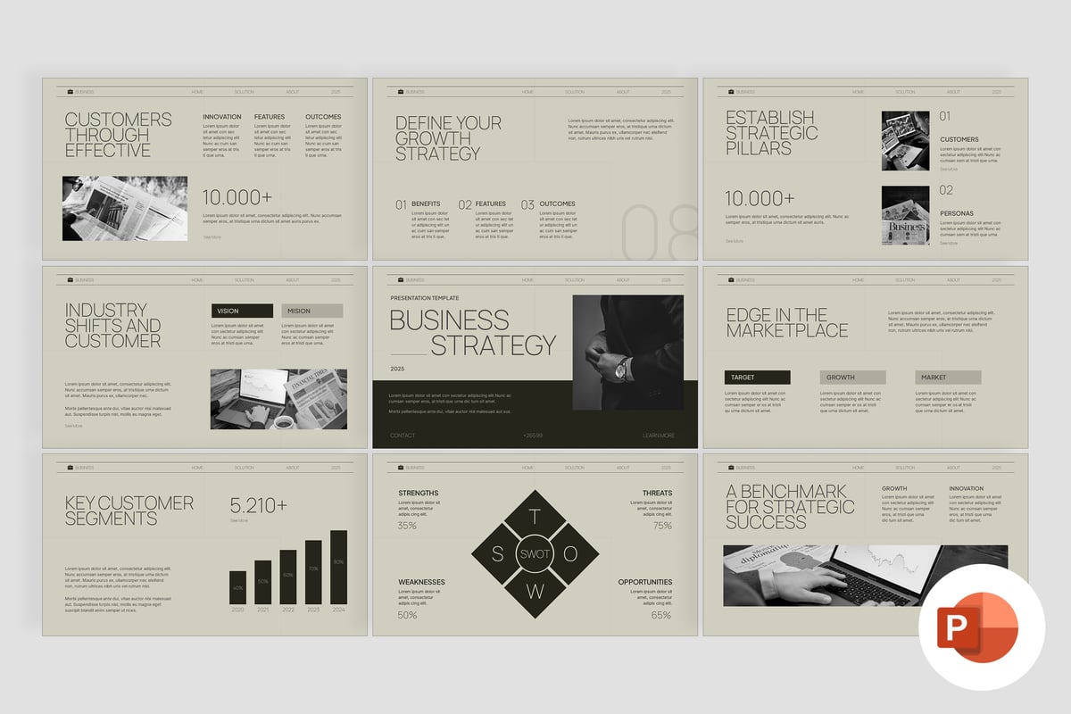 业务策略PPT模板 (PPTX)