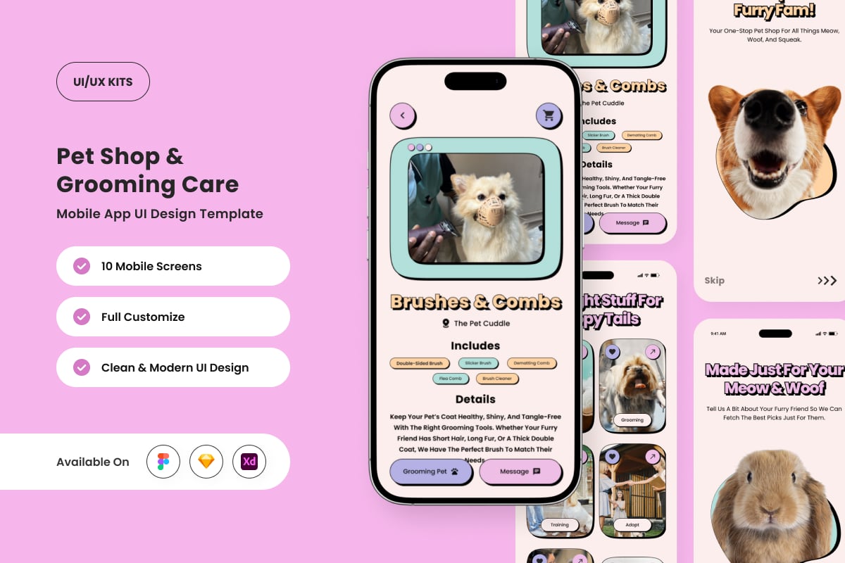 美容和兽医应用APP UI KIT (FIG,SKETCH,XD)