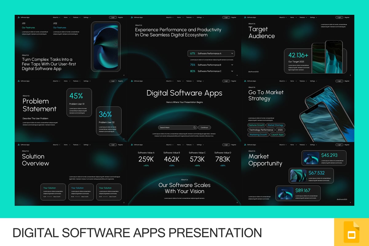 数字软件应用程序PPT模板 (PPTX)