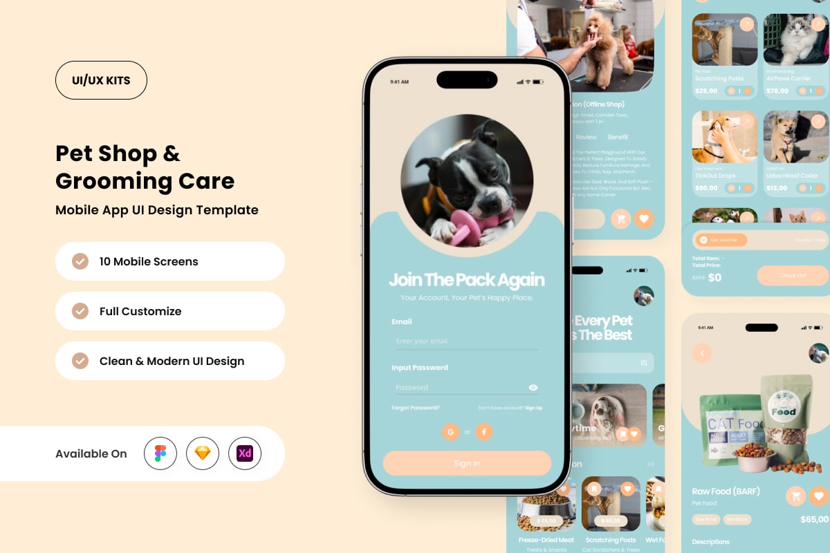 宠物服务应用APP UI KIT (FIG,SKETCH,XD)