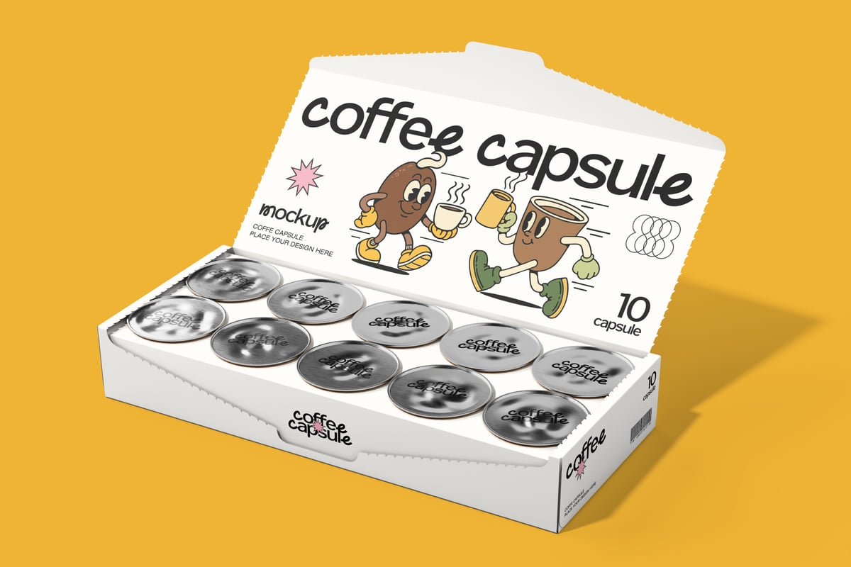 带有盒子模型的咖啡胶囊样机 (PSD)