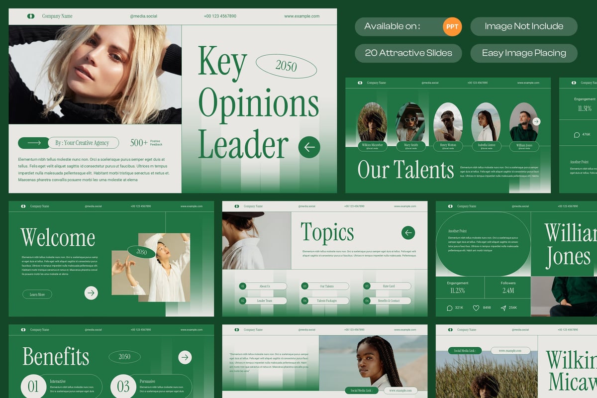 绿色梯度现代关键意见领袖PPT模板 (PPT,PPTX)