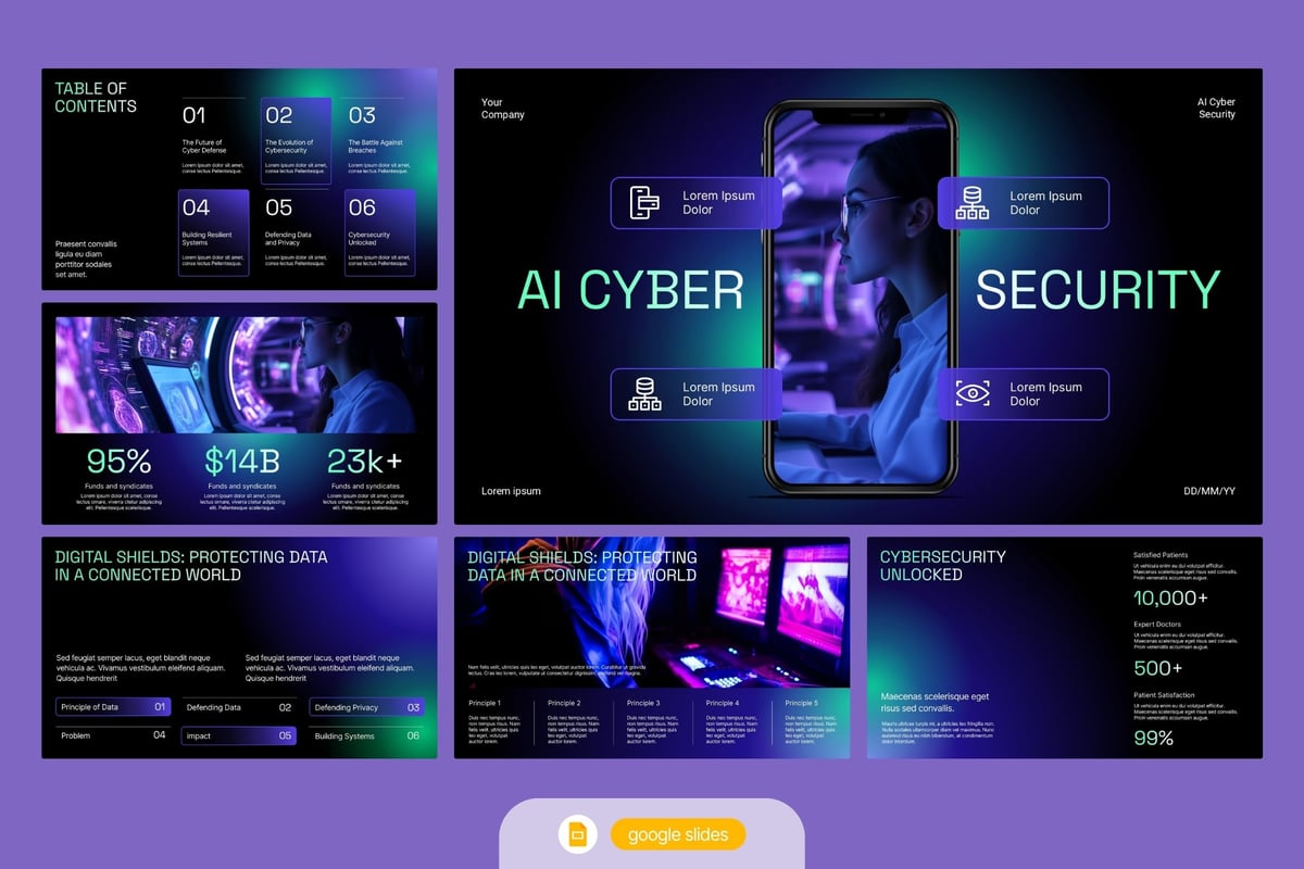 海军绿色AI网络安全PPT模板 (PPTX)