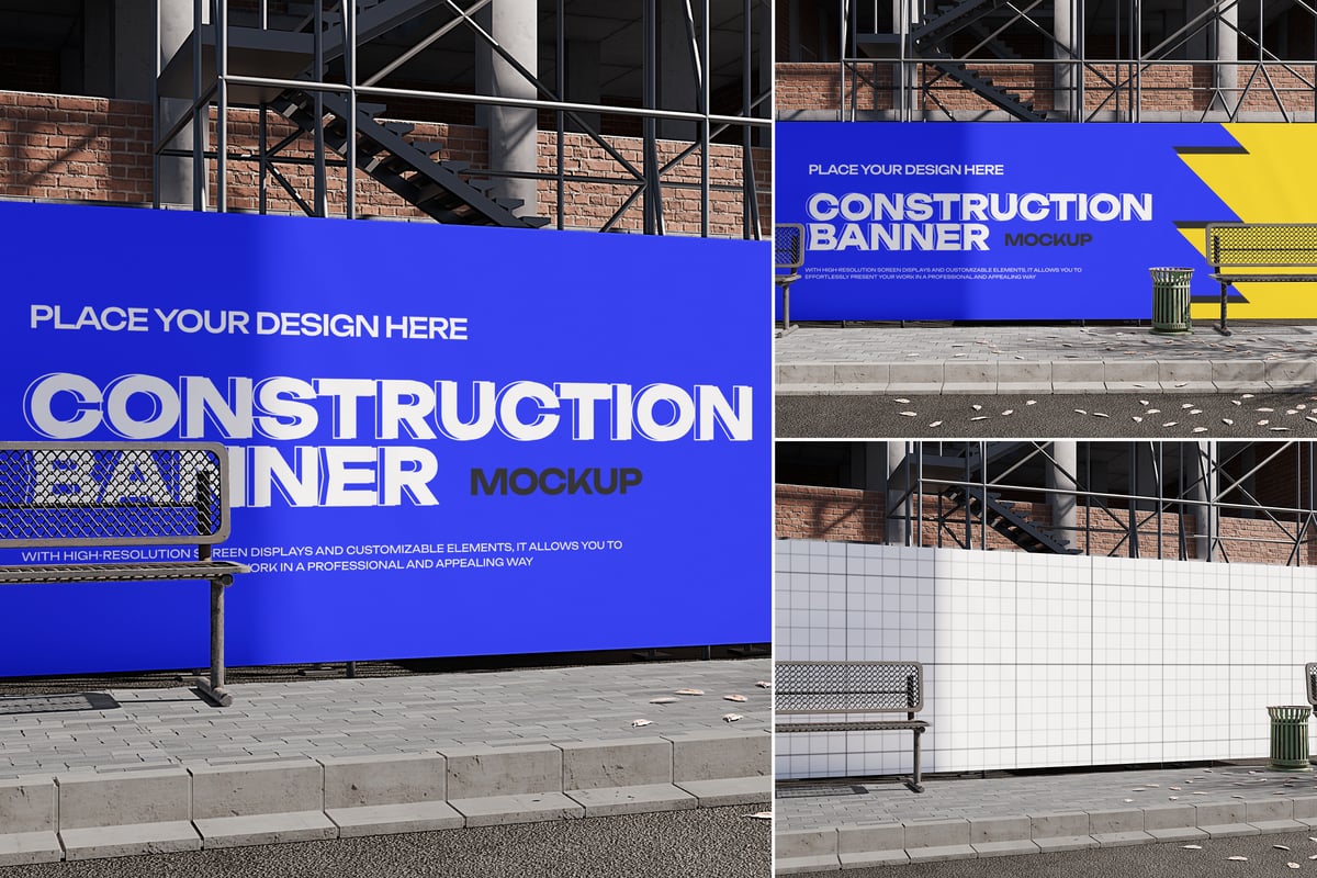建筑横幅广告模型样机 (PSD)