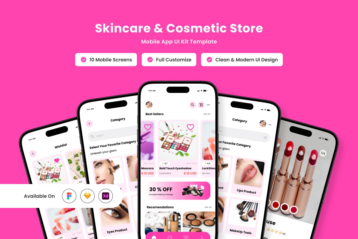 化妆品商店应用APP UI KIT (FIG,SKETCH,XD)