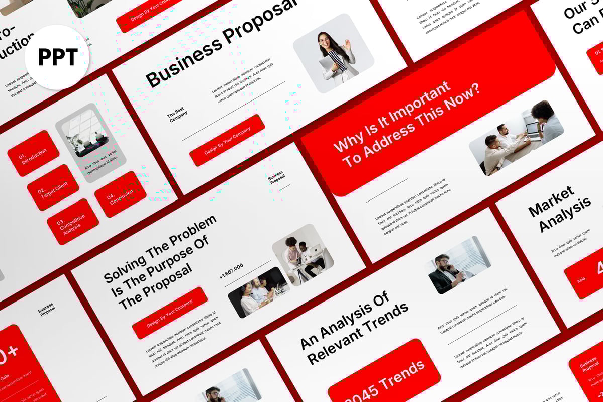 白色红色业务建议PPT模板 (PPT,PPTX)