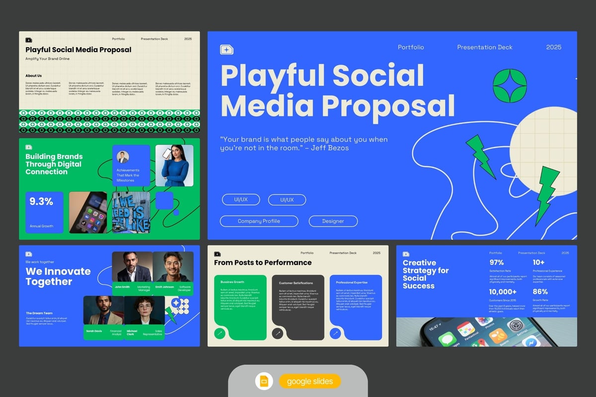 绿色蓝色社交媒体建议PPT模板 (PPTX)