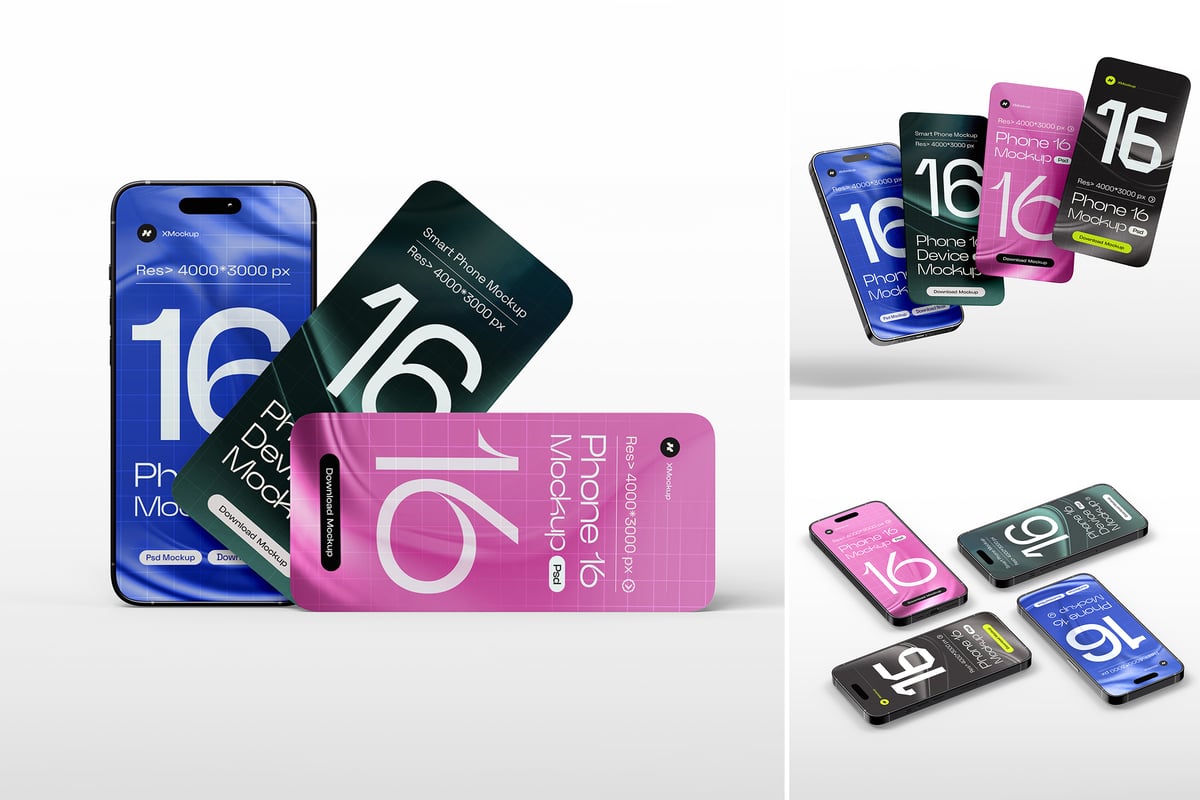 iPhone 16 Pro 手机模型集样机 (PSD)