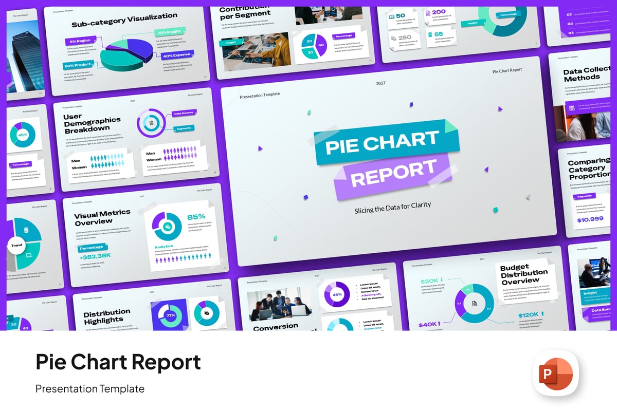 饼图报告PPT模板 (PPTX)
