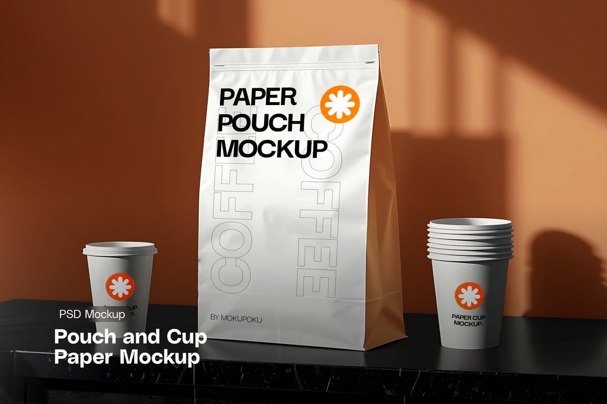 纸袋和杯子 – 模型样机 (PSD)