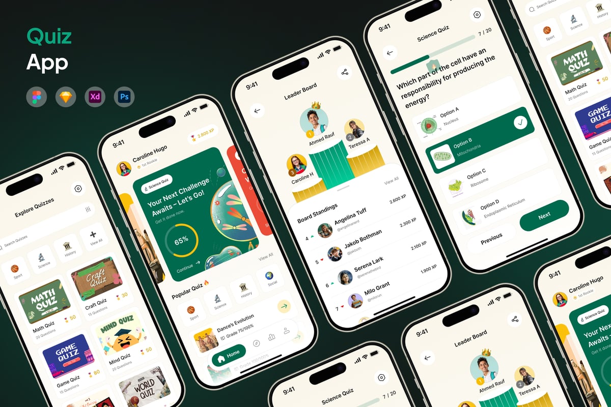 测验应用APP UI KIT (FIG,PSD,SKETCH,XD)