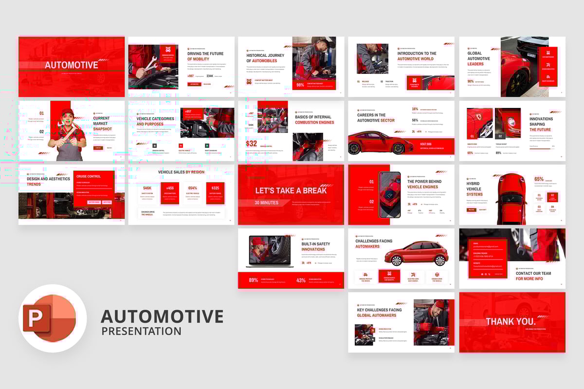 红色和白色汽车介绍PPT模板 (PPTX)