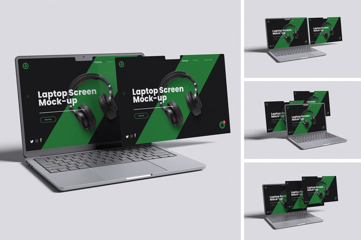 笔记本电脑屏幕模型样机 (PSD,PDF)