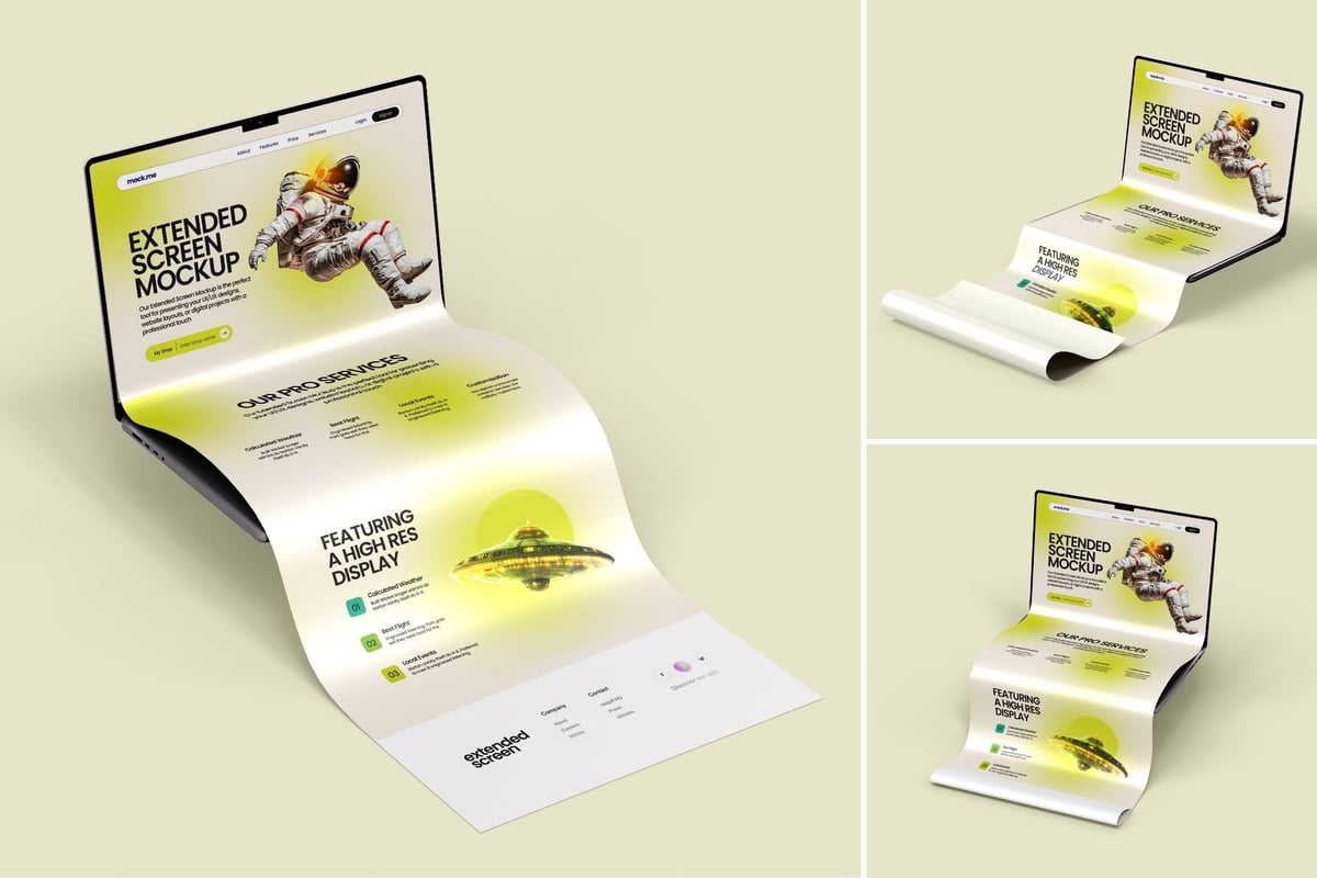 长卷轴扩展笔记本电脑屏幕模型集样机 (PSD)