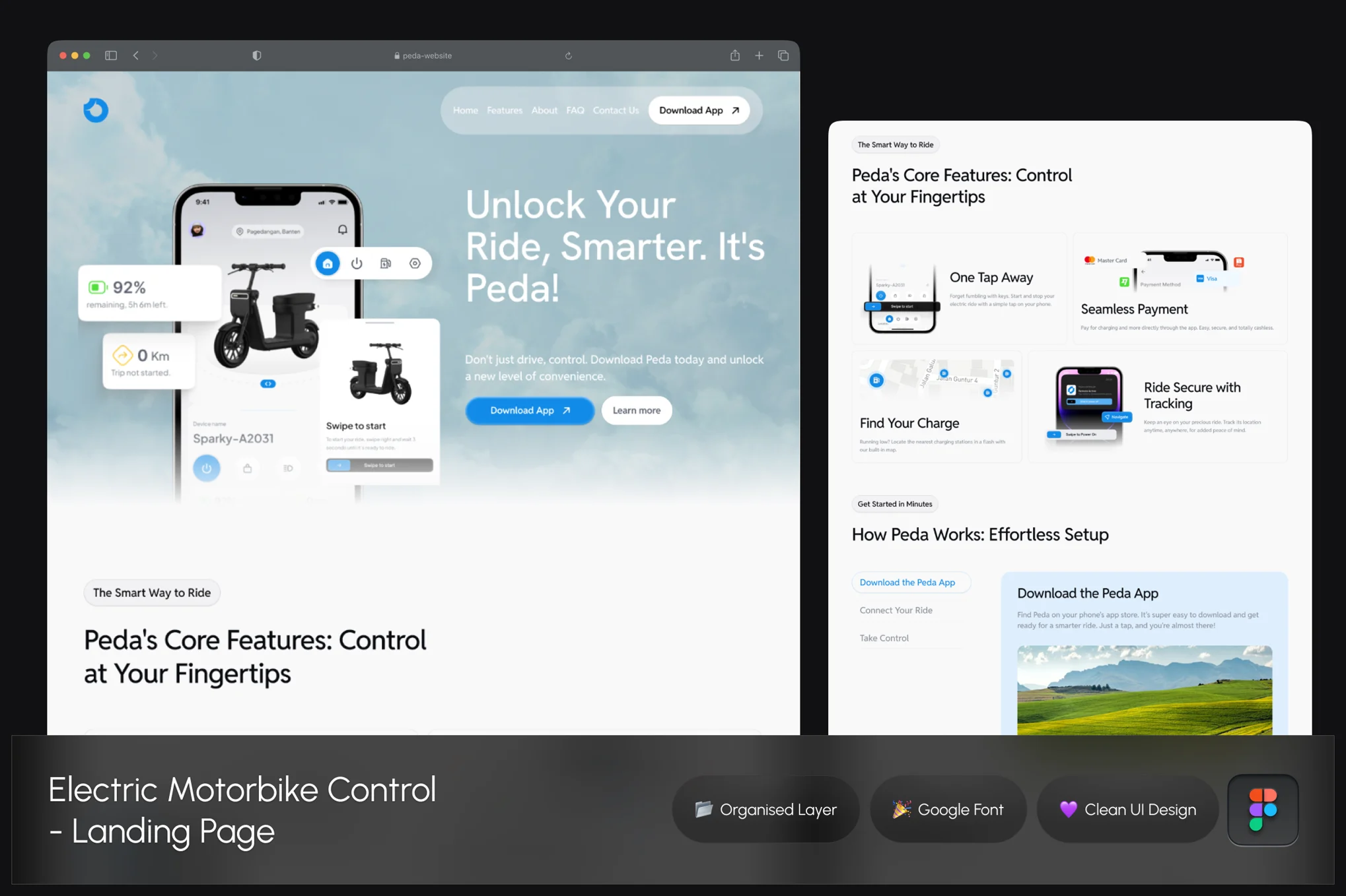 电动摩托车控制着陆页网页UI (FIG)