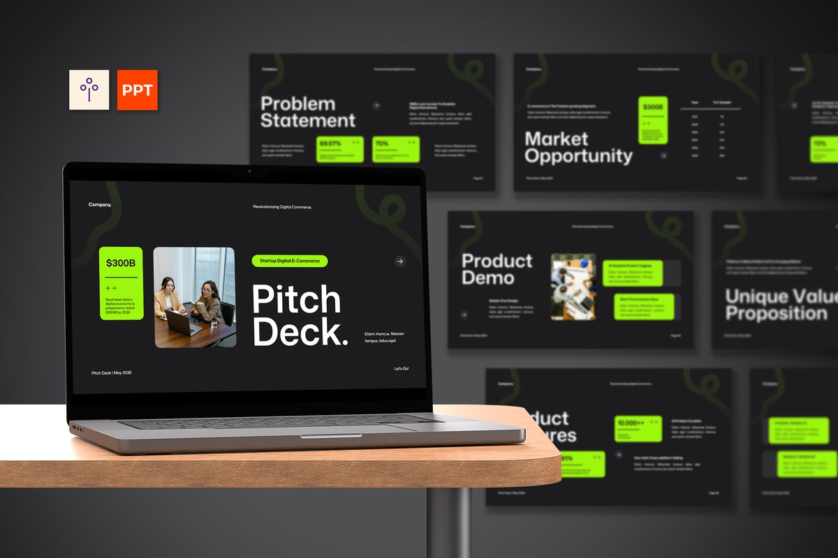 黑色绿色白色现代项目启动PPT模板 (PPTX,PPT)