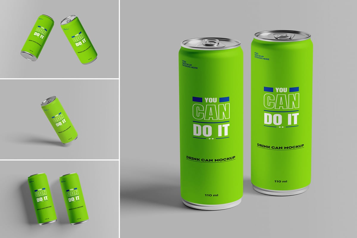 瘦版易拉罐设计模型样机 (PSD,PDF)