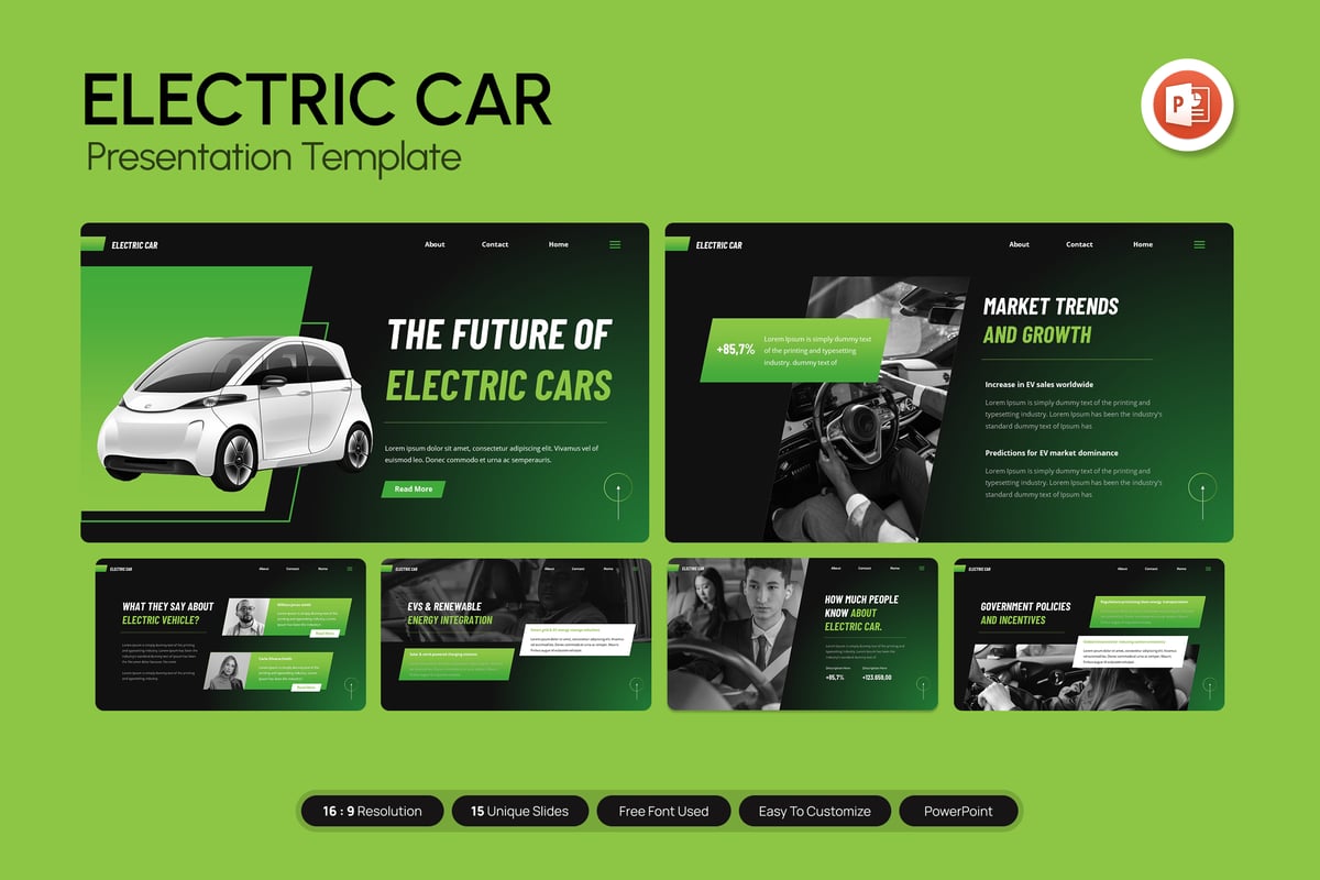 电动汽车PPT模板 (PPTX)