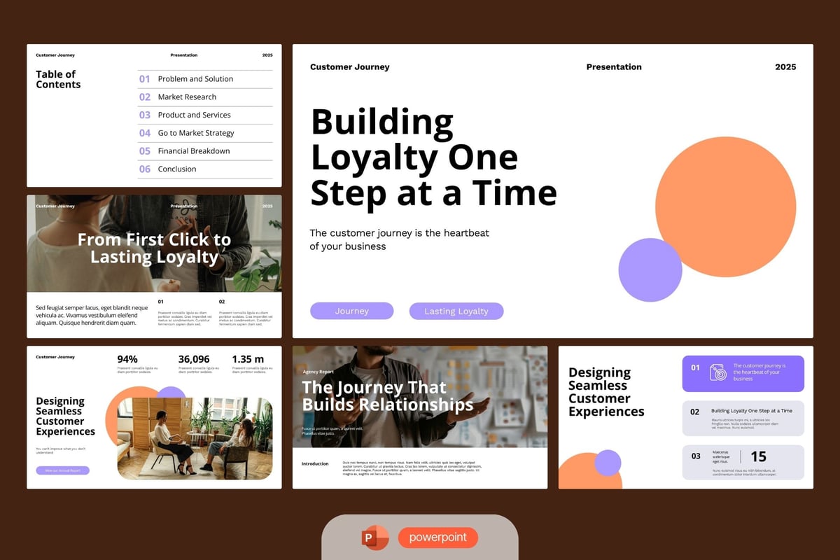 白色紫色橙色客户旅程计划PPT模板 (PPTX)