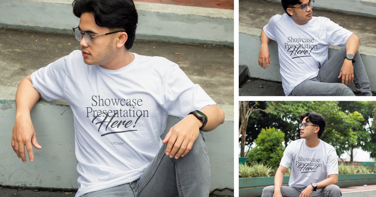 T恤模型——具有逼真的户外景观