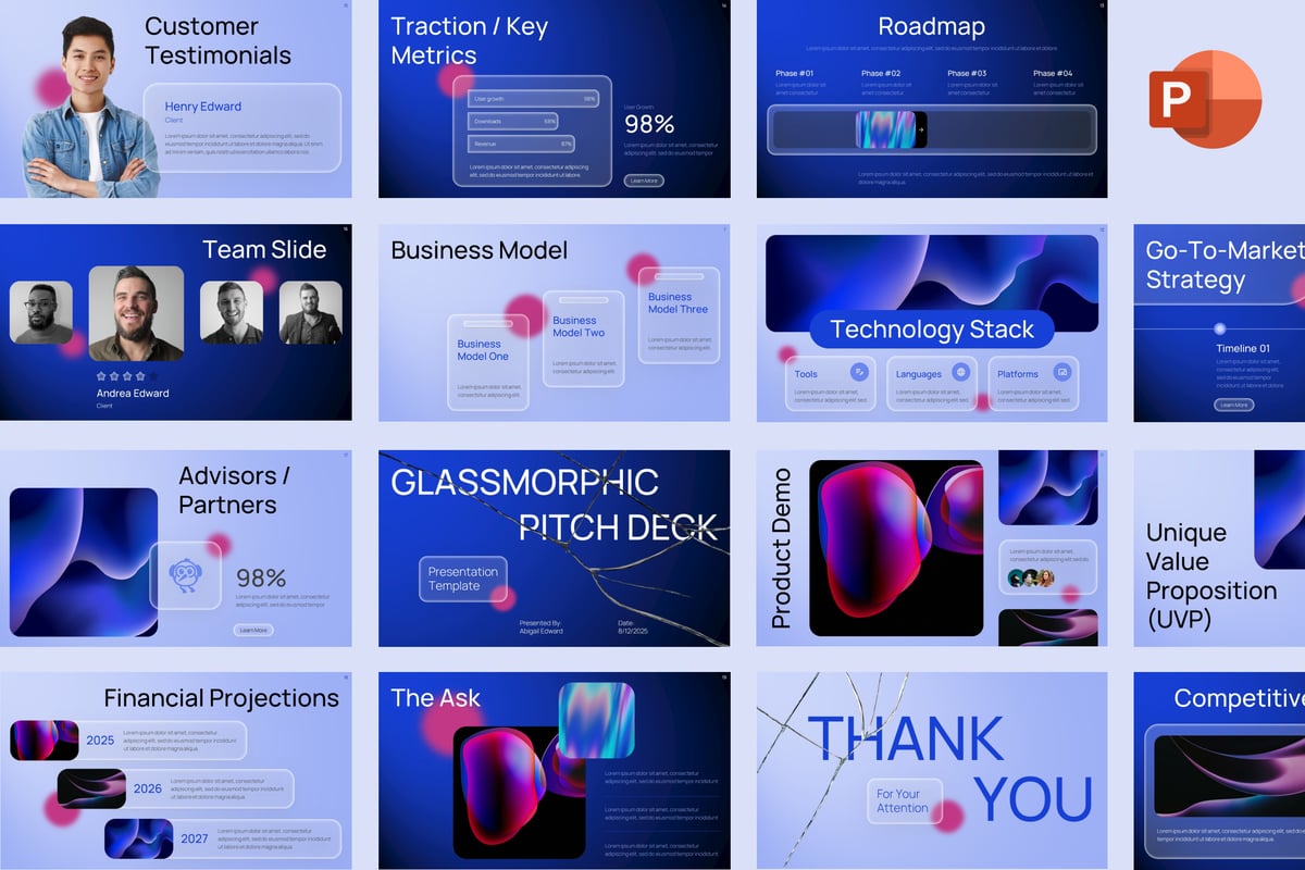 玻璃拟态风格提案演示文稿PPT模板 (PPTX)