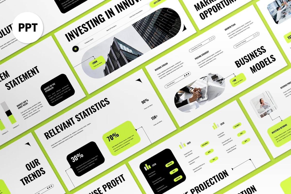 黑色绿色现代PPT模板 (PPT,PPTX)