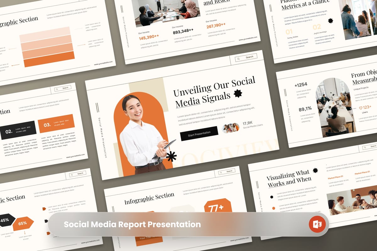 社交媒体报告PPT模板 (PPTX)