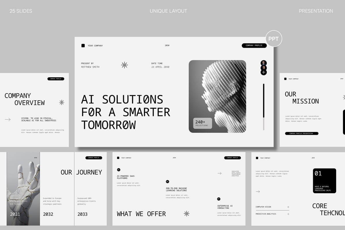 现代AI技术公司资料PPT模板 (PPT,PPTX)