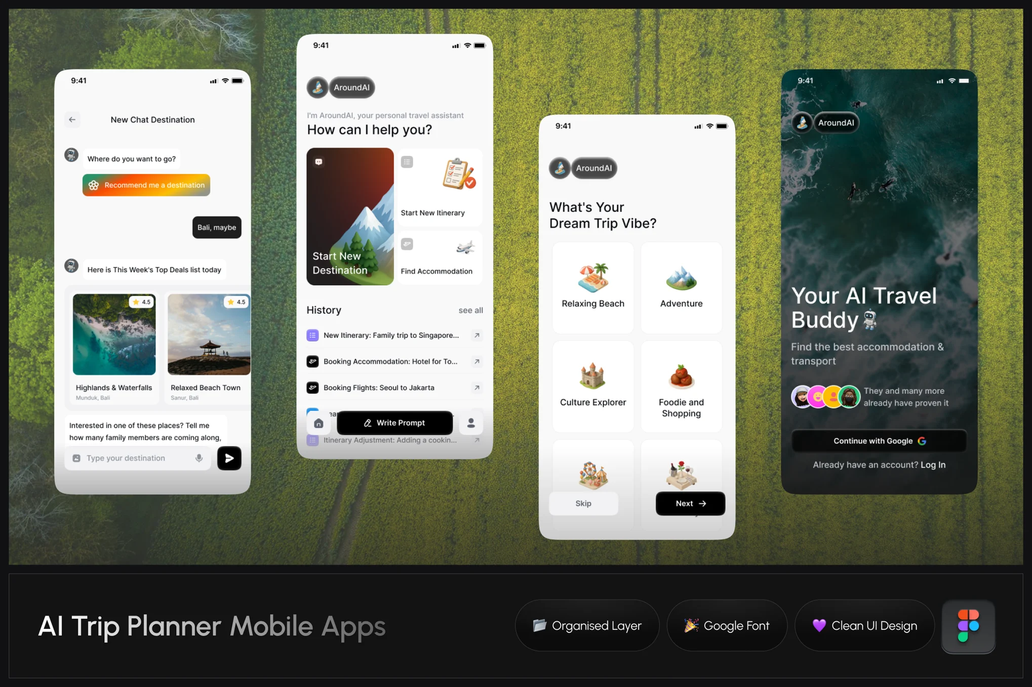 AI旅行计划移动应用APP UI KIT (fig)