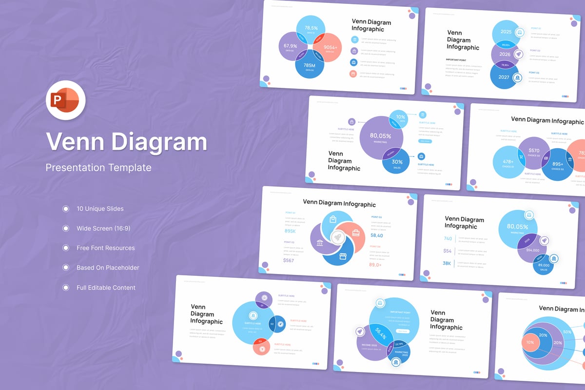 维恩图演示文稿PPT模板 (PPTX,PPT)