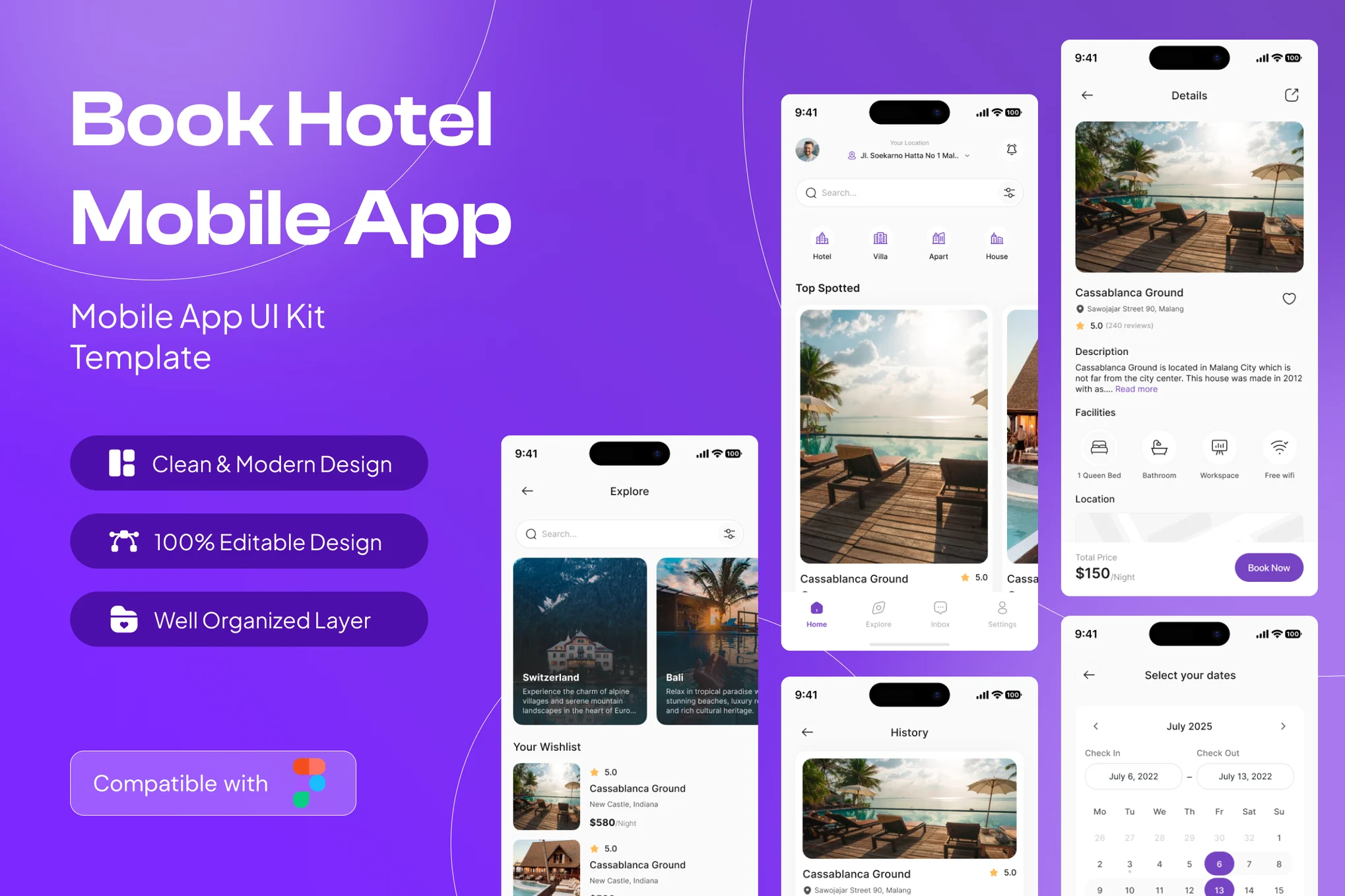 预订酒店移动应用APP UI KIT ( FIG)
