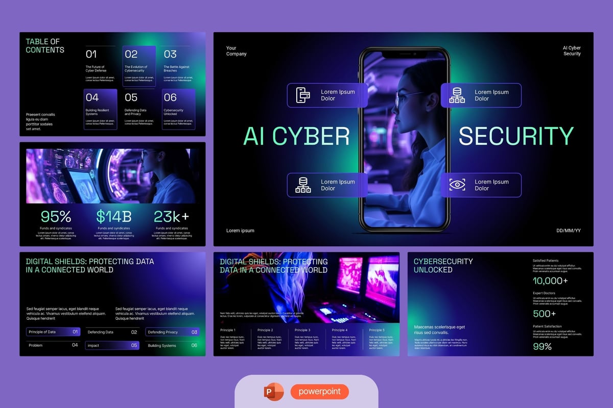 海军绿色AI网络安全PPT模板 (PPTX)