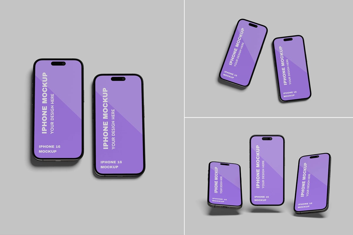 iPhone 16手机模型样机 (PDF,PSD)