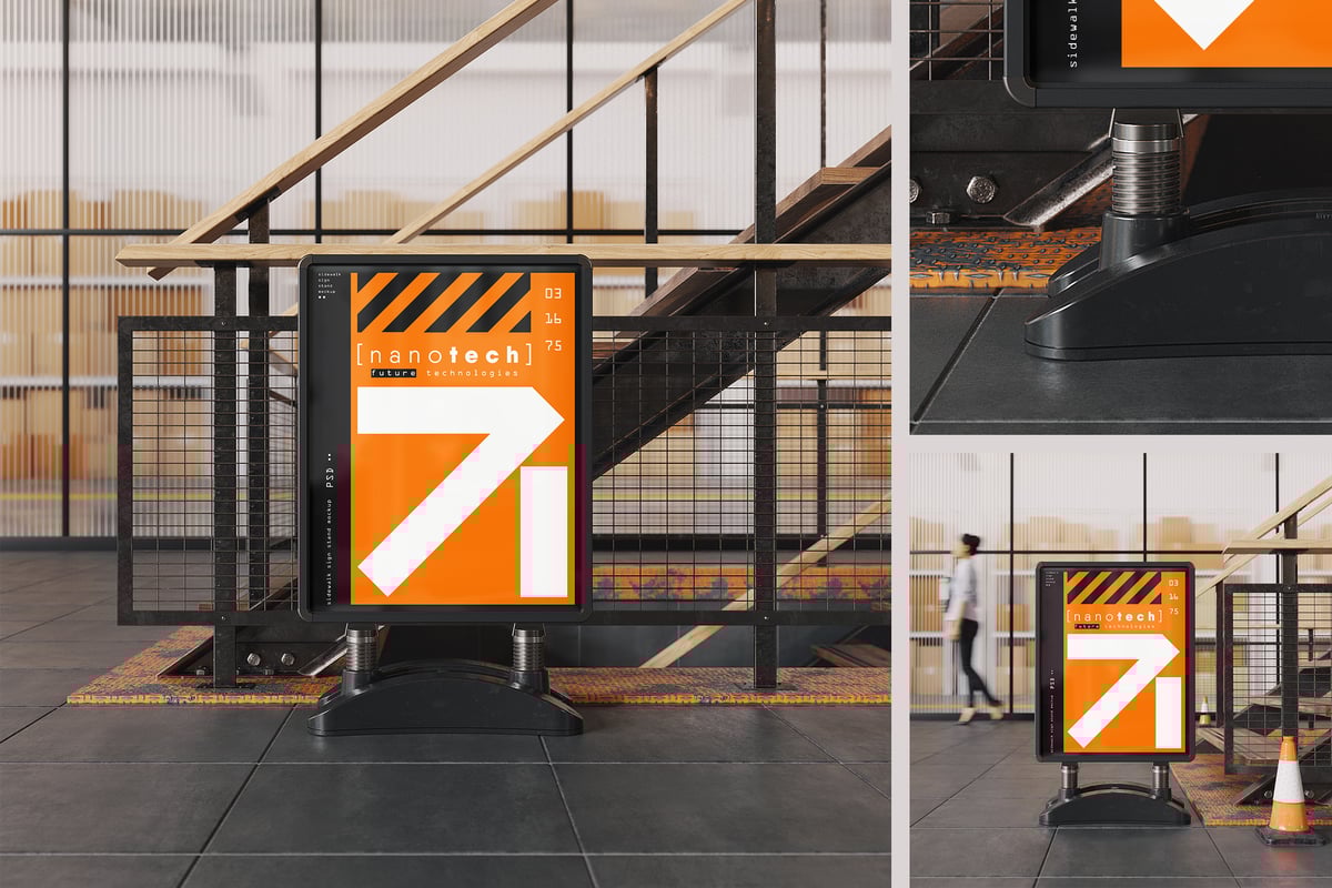 人行道标志广告模型样机 (PSD)