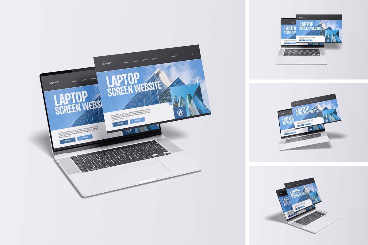 屏幕笔记本电脑模型样机 (PSD,PDF)