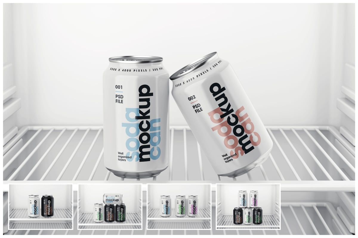 苏打易拉罐设计模拟设置样机 (PSD)