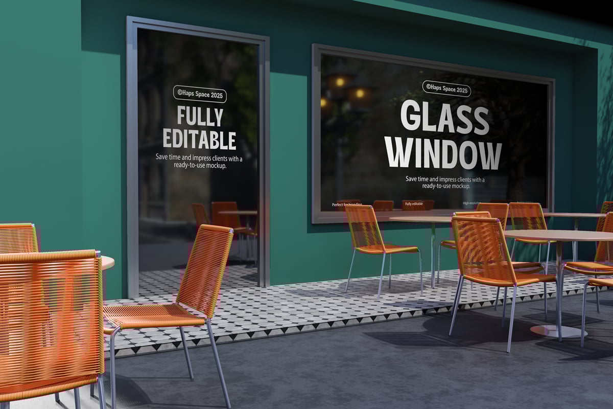 咖啡厅玻璃窗模型样机 (PSD)