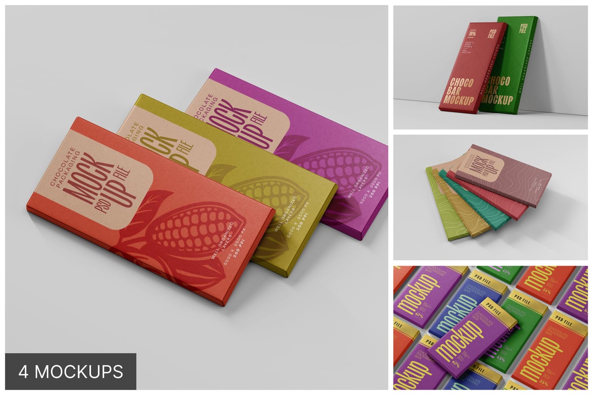 巧克力棒包装模型样机 (PSD)