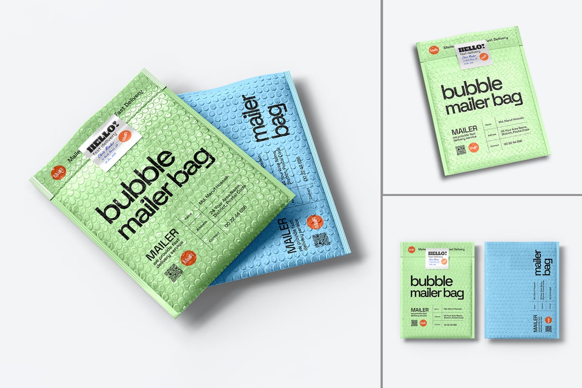 气泡包装邮件包包装模型集样机 (PSD)