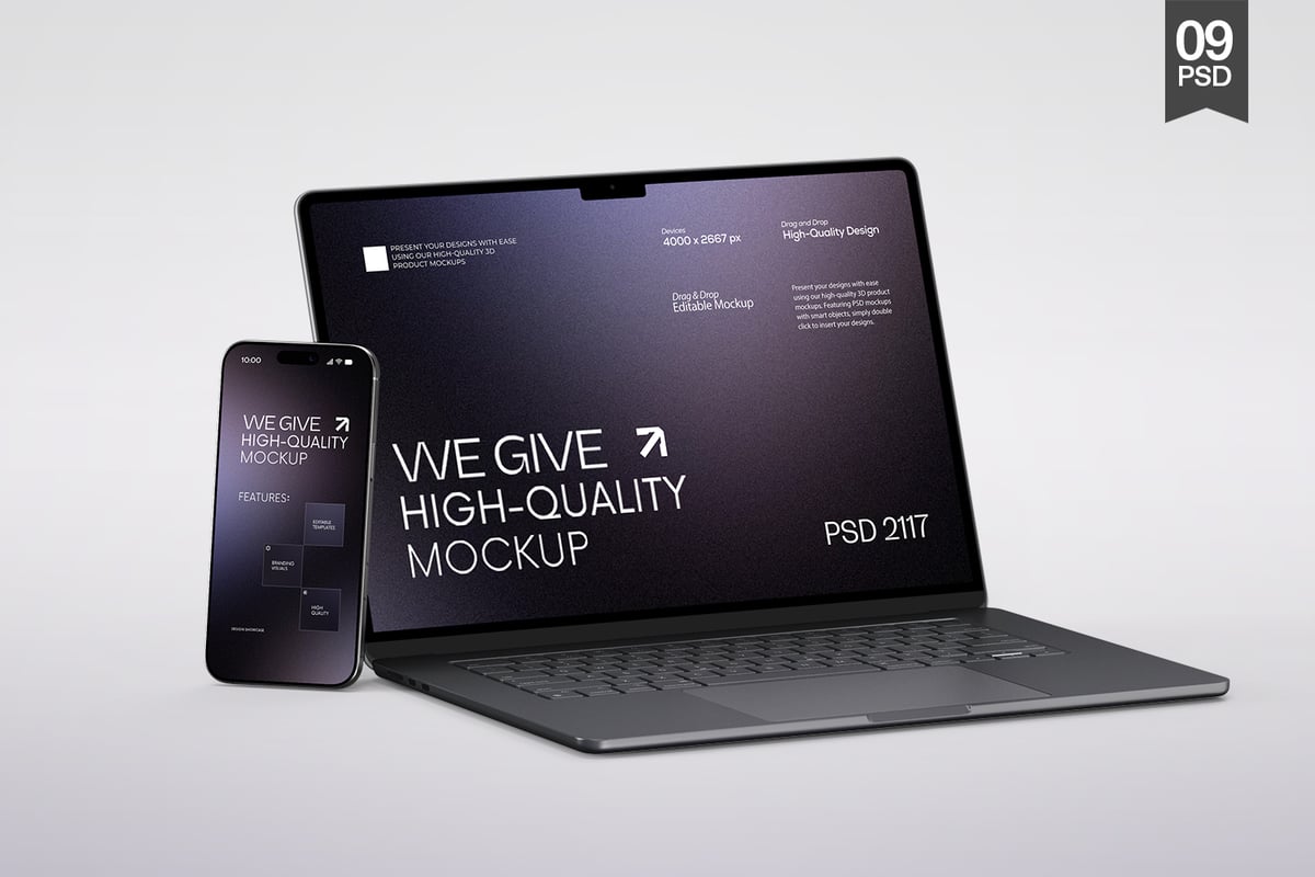 笔记本电脑和智能手机模型样机 (PSD)