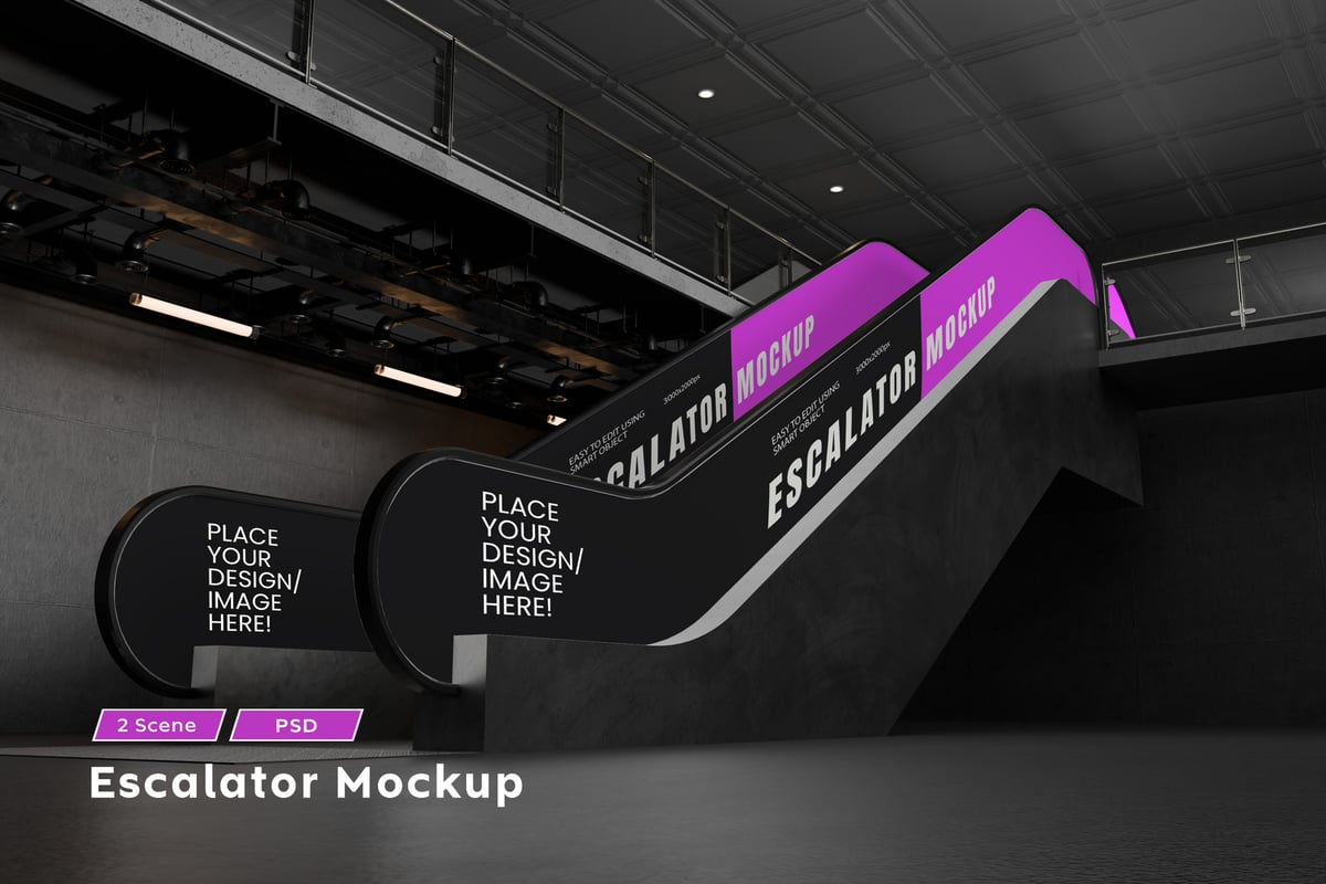 双向自动扶梯广告模型样机 (PSD)